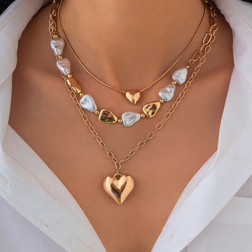 N2605 - Peach Geart Layered Necklace